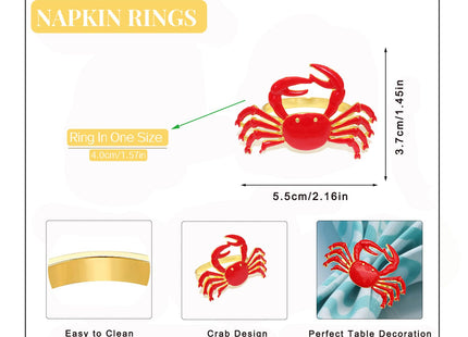 Davifina 12pc Crab Napkin Rings for Coastal Beach Wedding Fall Party Decor