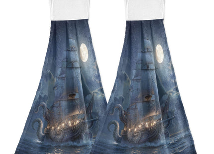 Ocean Sea Hanging Kitchen Towels Sailing Pirate Octopus Tentacles Bathroom Hand Tie Towel Fast Drying Dish Tea Towels for Bath Tabletop Gym Home Decor Set of 2