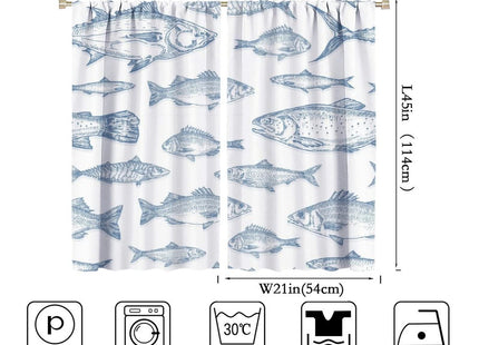 INSFBRB Watercolor Nautical Fish Blackout Curtains for Living Room,Abstract Boho Retro Sea Animal Swiming Fish Window Drapes - Thermal Insulated and Noise Reduction,2 Panels 45L x 21W