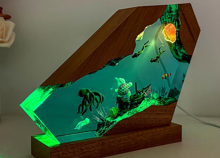 Octopus Ocean Resin Lamp, Handmade Resin Night Light for Home Office Decor