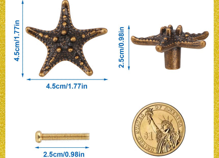 Brosay 4 Pcs Starfish Cabinet Knobs Coastal Nautical Drawer Pulls (Copper)