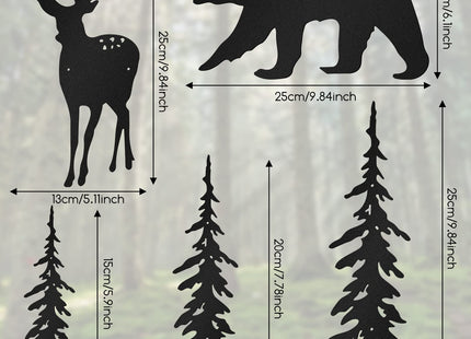 Moxweyeni 6 Pcs Metal Pine Tree Wall Art, Deer Bear Decor, Black