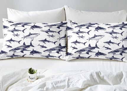 Erosebridal Shark Fitted Sheet Deep Pocket Full Size Ocean Life Bedding Set for Kids Boys Girls Children Underwater Word Sheet Set Sea Animal Bed Cover Grey and White Home Decoration(No Top Sheet)