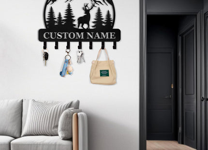 Dyoart, Personalized Key Holder for Wall - Custom Forest Deer Key Rack Hanger with Hooks, Key Holder Wall Mount, Woodland Theme Wall Art Decor Gift, Key Rack Storage for Kitchen, Living Room