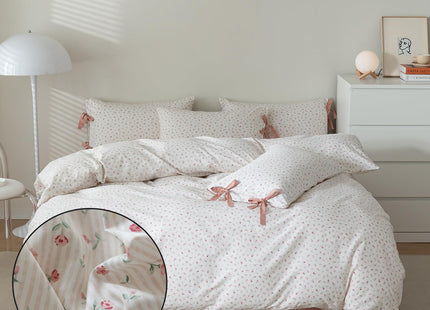MKXI White Pink Floral Duvet Cover Twin Size Forest Animals Duvet Cover Set Girls Aesthetic Bedding Cute Print Duvet Covers Comfy Cotton Bed Cover