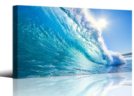 Haichuang Decor Art Framed Ocean Wave Wall Art, 48x24 Inch Large Horizontal Turquoise Sea Canvas Prints, Coastal Beach Nautical Wall Decor for Living Room Bedroom Bathroom Ready to Hang