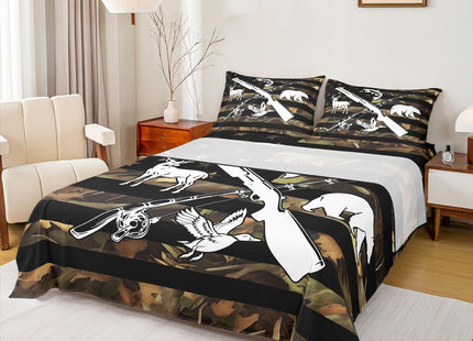 Hunting And Fishing Bedding Set Wildlife Fish Duck Deer Bear King Bed Sheets For Boys Men,Camo American Flag Sheet Set Rustic Trees Leaves Camouflage Fitted Sheet + Flat Sheet + 2 Pillow Cases