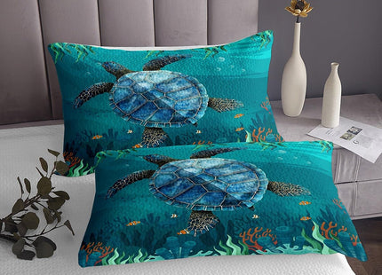 jejeloiu Kids Sea Turtle Sheet Set King Size Ocean Reptile Tortoise Bed Sheets Set Coastal Sheets with Deep Pocket Fitted Sheet Nautical Beach Blue Bedding Set with 2 Pillow Case