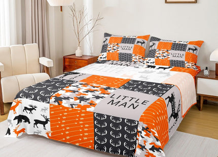 Feelyou Deer Sheet Set Camouflage Deer Elk Sheets with Deep Pocket Fitted Sheet for Kids Boys Girls Antlers and Arrows Bed Sheets Set Check Plaid Hunting Bedding Set Bed Set Full Size