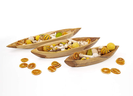 ANDALUCA Teak Wood Hand Carved Canoe Bowls for Home Decor & Kitchen (Set of 3)
