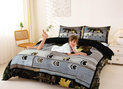 Erosebridal Kids Rustic Bear Duvet Cover for Boys Twin Farmhouse Barn Door Camo Bedding Set Camouflage Hunting Comforter Cover for Men Woodland Animal Bedspread Cover 1 Pillow Case Blue Gray Green