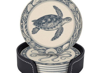 6 Pcs Nautical Ocean Drink Coasters with Holder Coasters for Drinks Coffee Table Home Decor Housewarming Gift