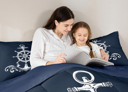 Erosebridal Nautical Anchor Bedding Set, Ocean Sailboat Navy Blue