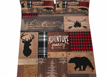 LUVIVIHOME 4PCS Black Bear Sheets Set, Twin Bed Sheets, Red Plaid Patchwork Deer Moose Woodland Animal Hunting Lodge Cabin Rustic Farmhouse Bedding Set, 1 Fitted Sheet & 1 Flat Sheet & 2 Pillowcases
