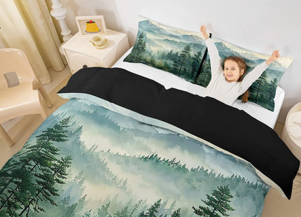 Erosebridal Green Forest Duvet Cover Queen Woodland Mountain Bedding Set Watercolor Pine Tree Comforter Cover for Kids Teen Adults,Nature Aesthetics Bed Set