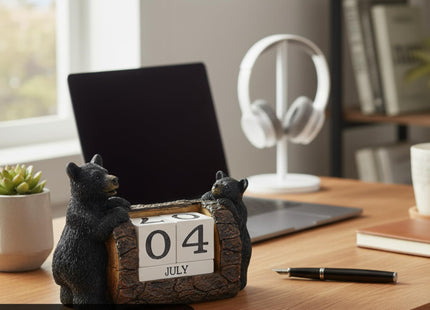 Pine Ridge Desk Calendar Blocks - Perpetual Calendar, Flip Month And Day Date Blocks, Rustic Calendars For Home, Office, Classroom And Decor (Black Bear)