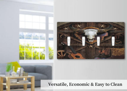 Spshian Western Wood Plank Rustic Barn Door Quad Toggle Farmhouse Light Switch Covers 4 Gang Wall Plate Decorative Switchplate Electrical Faceplate for Cabin Bathroom Bedroom Decor