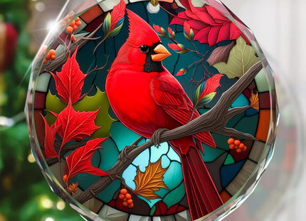 Cardinal Stained Glass Ornament - Christmas Tree Decorations, Cardinal Ornaments for Christmas Tree, Gift Exchange