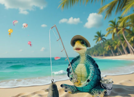 Xzlgyffy Turtle Fishing Decor, Summer Garden Statues, Nautical Coastal Beach Decorations, Home Office Decor Gifts, Bookshelf Desk Bathroom Tabletop Statue Ornament (Turtle Fishing)