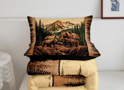 Erosebridal Rustic Cabin Comforter Set Queen Size Grizzly Bear Print Bedding - Rustic Farmhouse Bedding Comforter Sets - For Boys Teen Men,Hunting Wildlife Pattern Quilt Animal Theme Lodge Decor 3 Pcs
