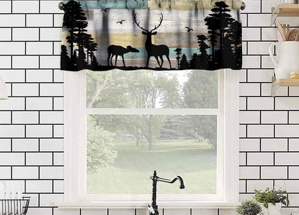 wlsgdsg Vintage Moose Valance Curtain Rustic Old Plank Forest Hunting Lodge Deer Animal Window Treatment Valances Curtains for Kitchen Living Room Bedroom 54x18In 1P