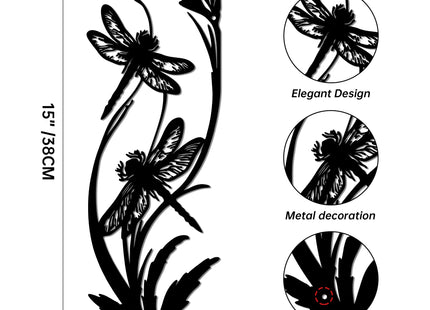 JEWLOVE Dragonfly Wall Art, Botanical Metal Garden Decor
