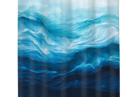 Blue Sea Wave Shower Curtain Set Ocean Coastal Nautical Bathroom Decor
