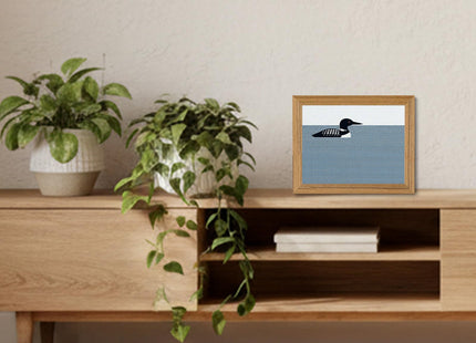 Framed Canvas Wall Art Loon Swimming on Blue Water Art Prints 8x10in