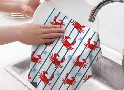 Pintukee Cute Crabs Nautical Kitchen Towels Decorative Set of 2, Coastal Dish Hand Towels for Kitchen Bar Bathroom Soft Absorbent Drying Cloth Summer Ocean Themed Decor 16"x24"