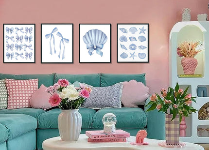 ULEGIE Coquette Blue Bow Seashell Preppy Wall Art Decor Blue Bow Room Decor