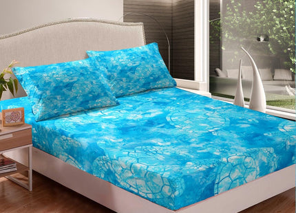 Castle Fairy Sea Turtle Bed Sheet Set Twin,Boho Tie Dye Blue Sheet Set Kids Teens,Ocean Animal Abstract Sketch Bedding Decor Set with 1 Flat & 1 Fitted Sheet with 1 Pillow Sham