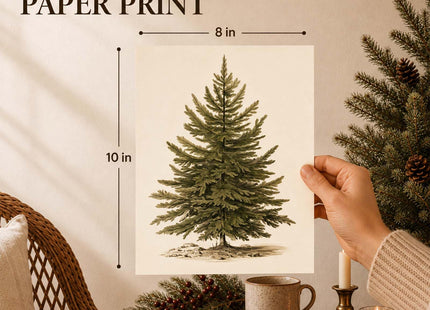 OFlyDesigns Vintage Christmas Tree Wall Art Print, Antique Botanical Pine Illustration (Vintage Christmas Tree, 8x10, Unframed)