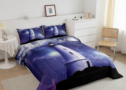 Erosebridal Lighthouse Bedding Set Twin, Nautical Comforter Set for Boys Girls Teens Adult, Purple Galaxy Stars Down Comforter Trippy Starry Sky Duvet Insert, Ocean Theme Quilted Comforter, 2Pcs