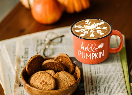 Maustic Fall Coffee Mug, Hello Pumpkin Mug, Seasonal Decor for Home Camping, Perfect for Fall, Thanksgiving, Cute Pumpkin Cup 15 Oz
