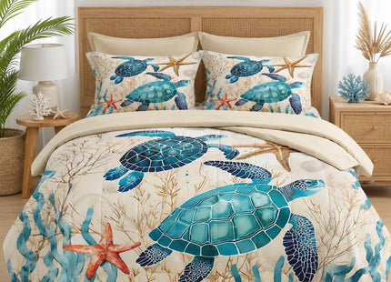 Pamnest Queen Comforter Set with Sheets, 7 Pieces Ocean Coral Bedding