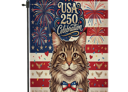250 Years Maine Coons Cats Front Yard Backyard Burlap Garden Flags 12x18 Double Sided for Outside, 4th of July Patriotic Pattern Small Lawn Flags, American Home Outdoor House Flags