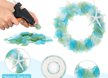 Sea Glass Wreath - Handmade 8.5 Inch Beach Wreath, Coastal Style Christmas Decor Wreaths for Home Decor, Door, Window, Kitchen Cabinet, Chair and Wall