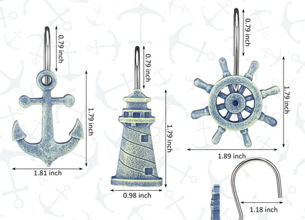 Amyhill 12 Pcs Nautical Shower Curtain Hooks, Nautical Stainless Steel