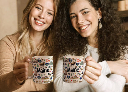 Lotacy Maine Symbols Colorful Coffee Mug, 11 oz, Maine Souvenirs And Gifts For Men, Women