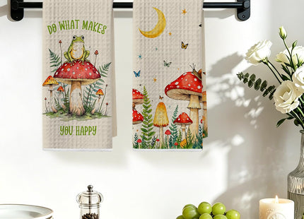 2 Pcs Mushroom Kitchen Towels, Butterfly Soft Absorbent Tea Hand Towel