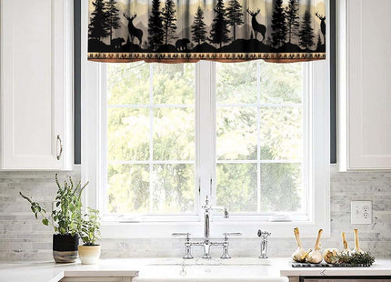 wlsgdsg Rustic Deer Valance Curtains for Kithen, Retro Farmhouse Forest Woodland Cabin Wild Animals Hunting Decor Window Treatments, Bear Rod Pocket Drapes for Boys Room Bedroom, 54x18in 1P