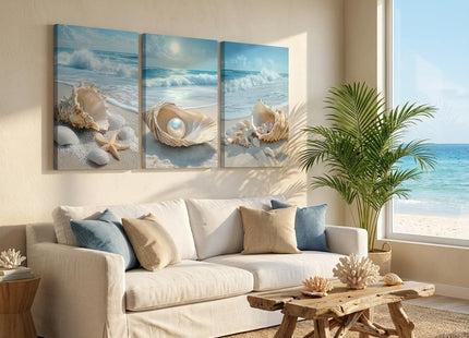 SOUHLP 3Pcs Coastal Seashell Conch Canvas Wall Art