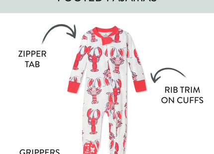 HonestBaby Celebration Non-slip Footed Pajamas One-piece Sleeper Zip-front Pjs 100% Organic Cotton, Lobster, 12 Months