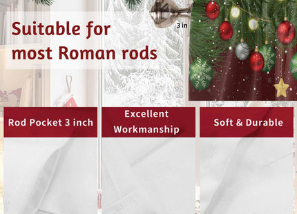 Christmas Curtain Valance for Windows Xmas Baubles Coniferous Rod Pocket Valance Window Treatments White Snowflake Pine Tree Twig Red Short Curtains for Kitchen Windows Bathroom Bedroom 42x12in