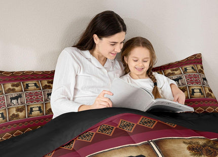 Erosebridal Wildlife Moose Comforter Sets Queen Rustic Cabin Lodge Bedding Sets Aztec Southwestern Native Tribal Comforter for Kids Adult Men Women,Hunting Woodland Animal Quilt Set Red Brown