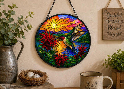 Hummingbird Stained Glass Suncatcher Window Hanging