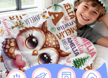 Custom Owl Name Baby Blanket,Personalized Owl Baby Blanket for Kid