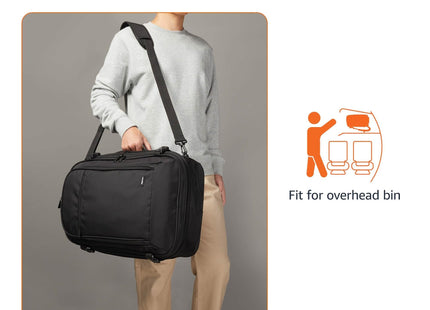 Amazon Basics Travel Backpack,Carry-On with Laptop Compartment, 1.55 cu. ft. Capacity,Expandable for 10% Extra Space,Convertible Backpack & Shoulder Bag,Multiple Pockets,13.8"W x 21.5"H x 9.5"D, Black