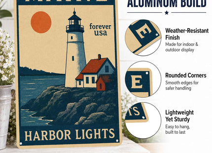 Maine Harbor Lights Vintage Metal Signs 8 X 12 Inch