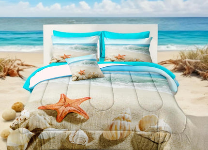 Bedbay Beach Comforter Set 8 Pcs Queen Bed in a Bag Coastal Bedding Ocean Beach Themed Bedding Set Queen Comforter with Sheets Turquoise Seaside Starfish Quilt Set (Aqua,Queen)